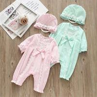 summer newborn baby girl rompers lace bow princess jumpsuit hats cotton girls onesie clothes