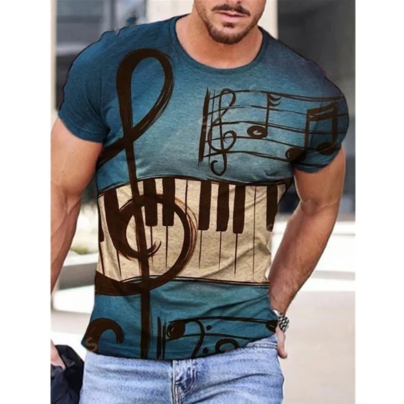 

New Arrival Men T-Shirts Fashion Music Harajuku 3D Printed O Neck Ethnic Style Tops Men's Oversized Short Sleeves Pullover Tees