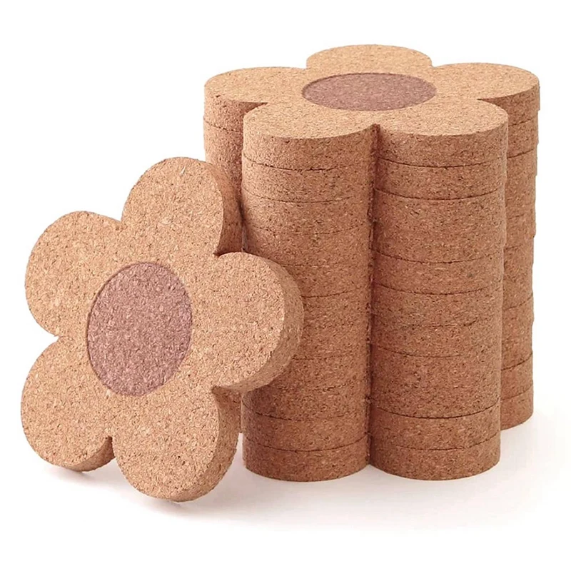 

24PCS Cute Coasters For Drinks,Absorbent&Reusable Coaster Set 4Inch Cork Flower Shape Coasters For Coffee,Tea Cup Mat