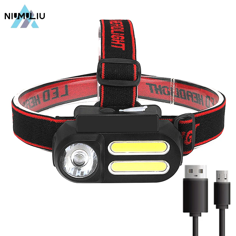 

F2 Portable USB Rechargeable XPE+COB LED Headlamp Work Light Waterproof Headlight Replaceable Battery Night Lighting Head Lamp