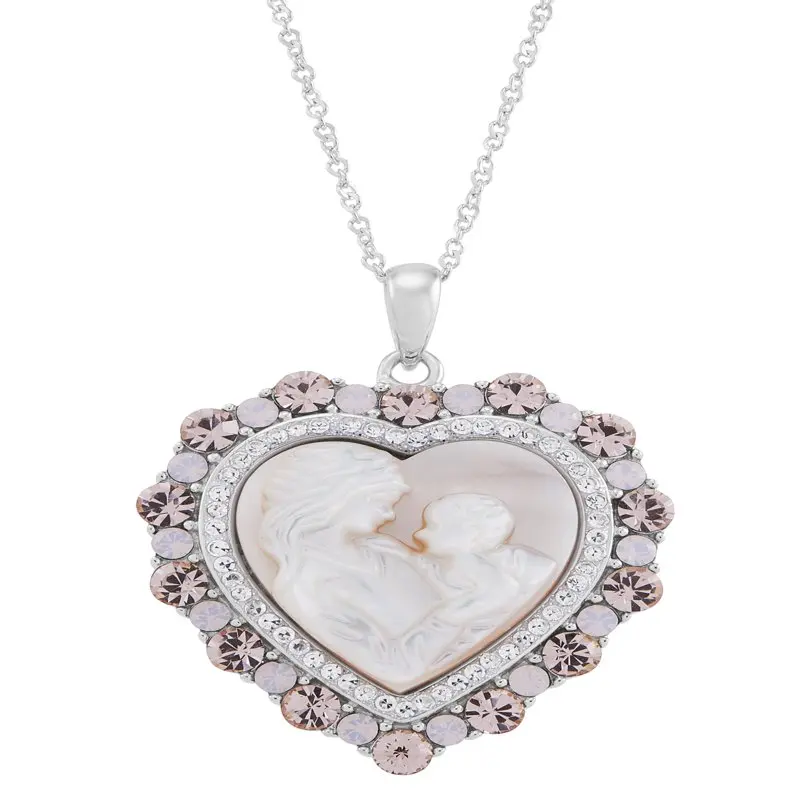 

Heart Mother of Pearl,Crystal,Mom,Baby Pendant in Sterling Silver,18"