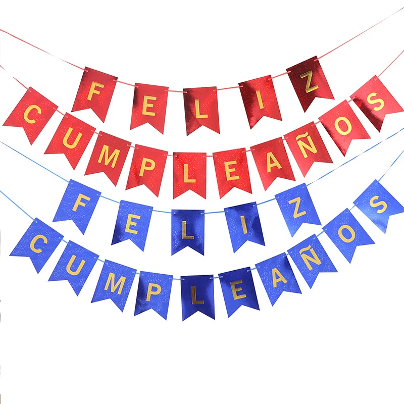 

Spanish Happy Birthday Party Banner Fishtail Flag Wall Hanging Banner for Birthday BronzingFont Paper Banner Decorating Supplies