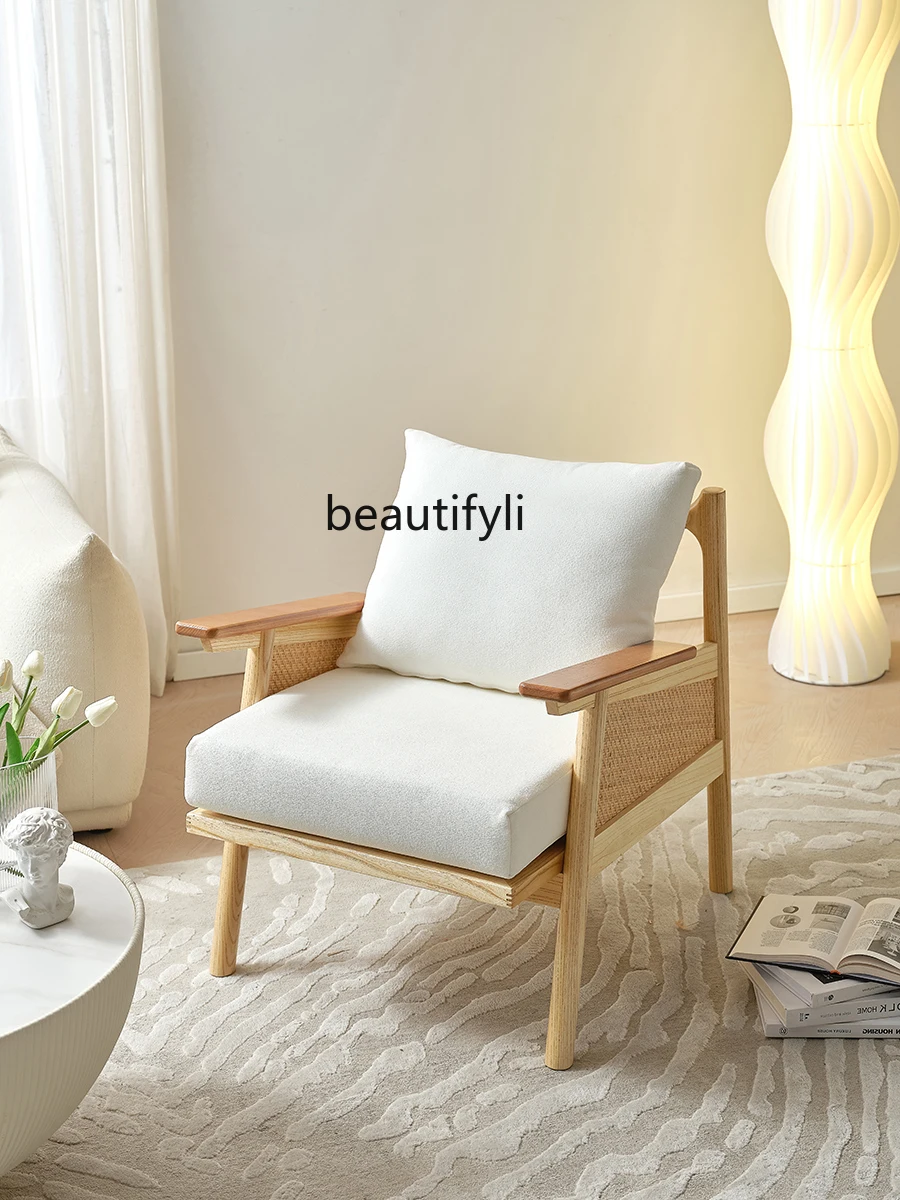 Скандинавский диван из цельной древесины, искусственная кожа, Роскошныйдомашний стул для гостиной B \u0026 B, дизайнерское бархатное кресло с однойспинкой, стул из ротанга