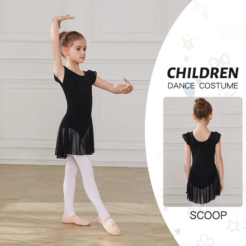 RUYBOZRY Girls Ballet Dress Gymnastic Leotard Tutu Ballet Short Sleeve Dancewear Cotton Ballerina Dance Dress Clothes For Kids