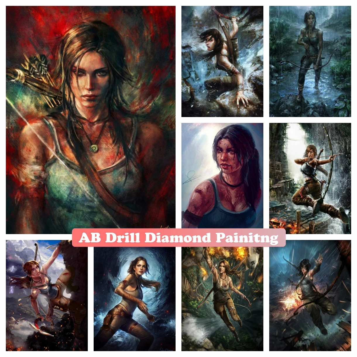 

5D DIY AB Drills Diamond Painting Tomb Raider Lara Croft Game Embroidery Cross Stitch Art Full Square Round Mosaic Home Decor