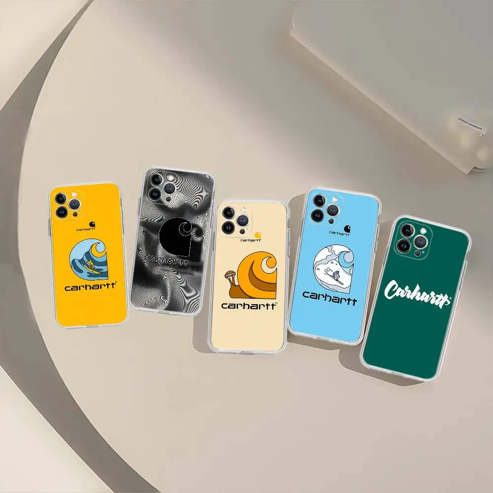 Фото Силиконовый чехол C-Carharttes LOGO TPU для iPhone 11 12 13 14 15 16 17 Pro Max, противоударный, прозрачный, с прозрачной задней панелью №1