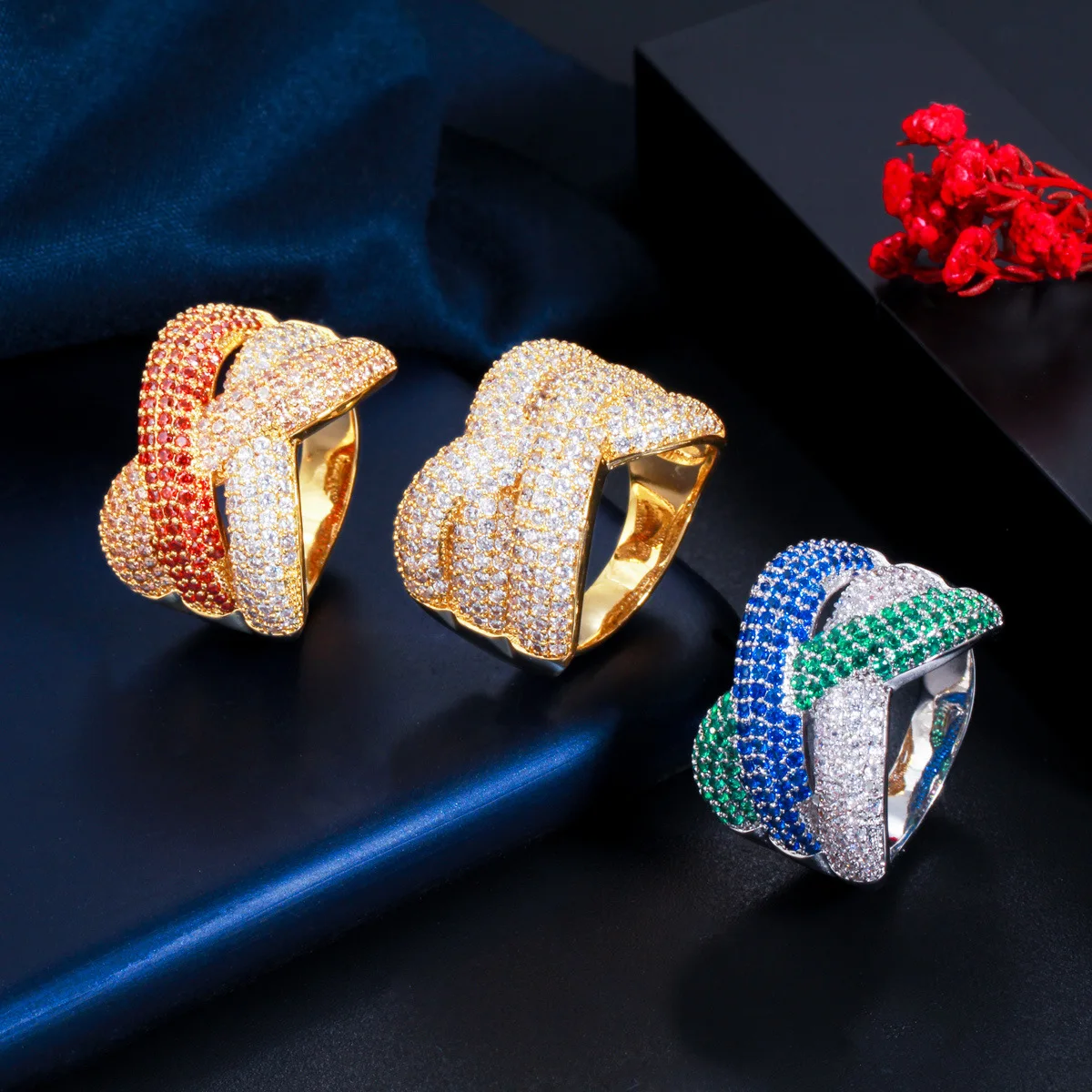 

Adjustable Luxury Geometry Bold Statement Twist Cubic Zirconia Rings for Women Bridal Engagement Wedding Jewelry