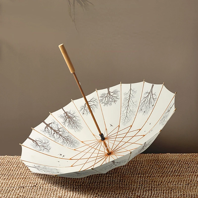 

Long Handle Sunny Umbrella Retro Literary and Ancient Style Double Umbrella Straight Handle Couple Umbrella