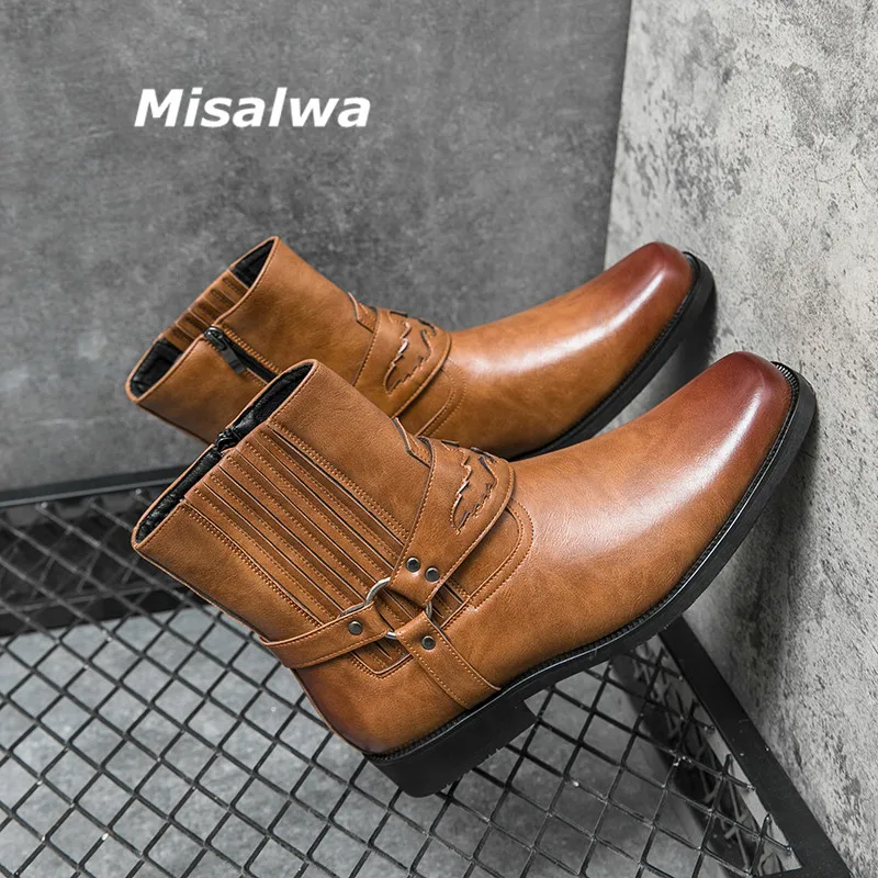 

Misalwa Italian Men Chelsea Boots PU Leather Pointed Toe British Crocodile Pattern Blue Black Formal Mens Boots Oxford Fashion