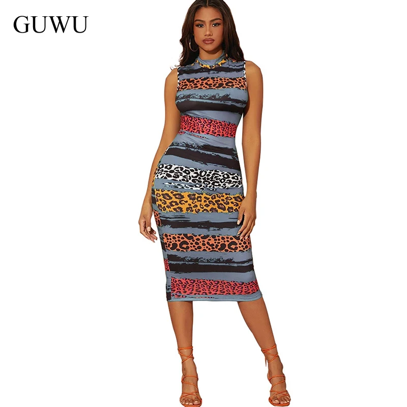 

Sexy Night Club Bodycon Bandage Party Midi Dresses Summer Women 2022 Mock Neck Elegant Slim Gradient Printed Sheath Tight Short