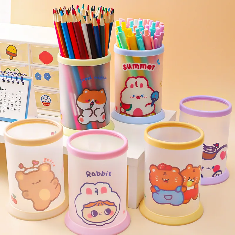 

Kawaii прозрачная Складная Настольная подставка для ручек, органайзер, INS, мультяшный медведь, кролик, канцелярские принадлежности, косметика, ...