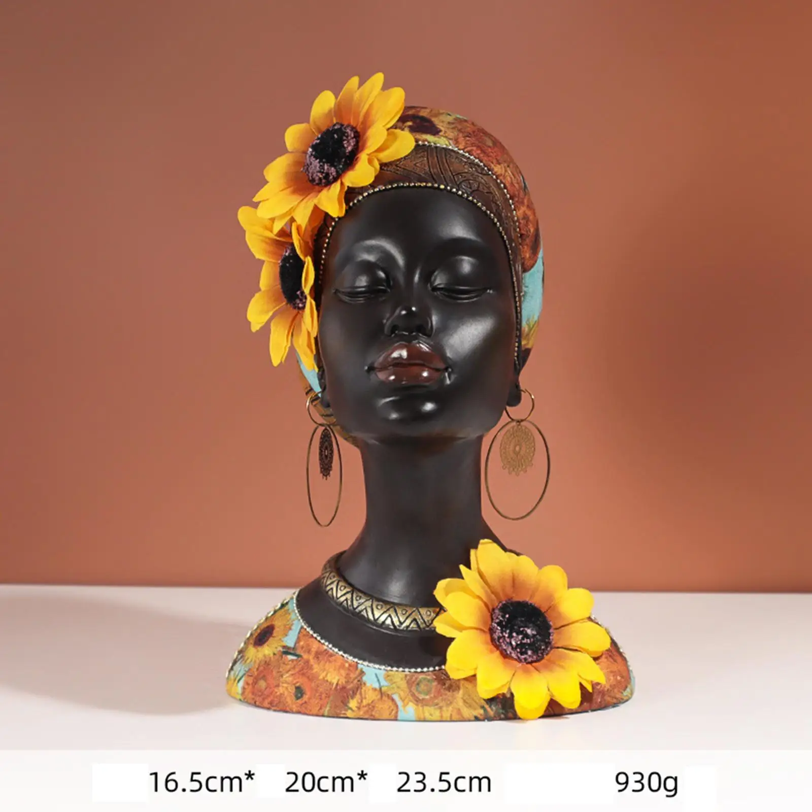

African Woman Head Statue Figurine Resin for Hotel Gift Tabletop