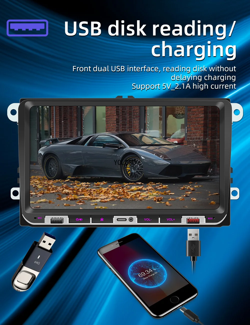 Автомобильный радиоприемник Volkswagen 2Din 9-дюймовый мультимедийный плеер с