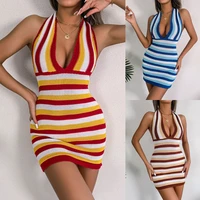 ins style changing color in spring and summer lace up halter backless holiday dress hip wrap skirtshort dresses sexy