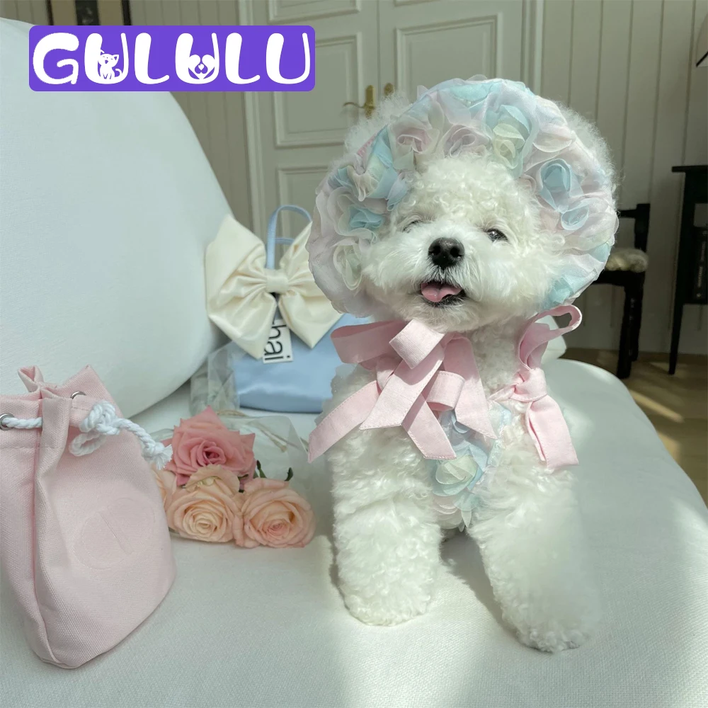 

GULULU Luxury Pet Clothes Rainbow Pink Designer Dog Clothes Sumer Lace Elegant Dress for Small Medium Dogs Puppy Outfit 2022