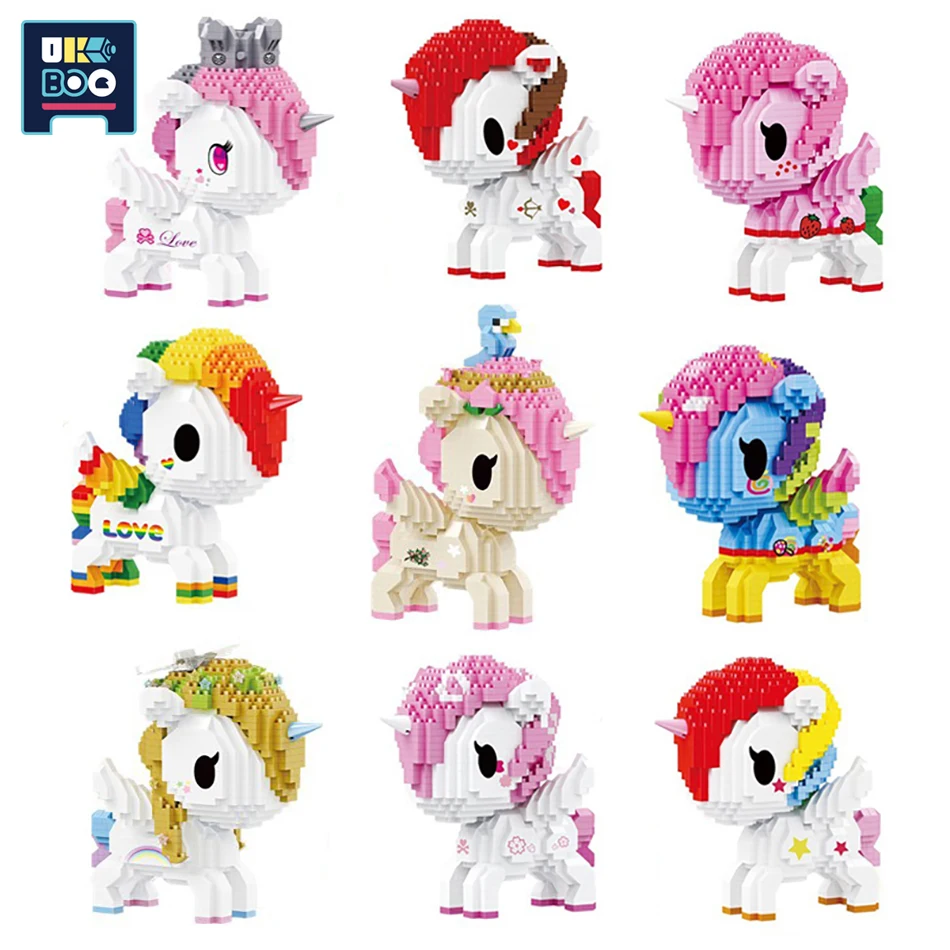

Micro Diamond Cartoon Rainbow Pony Model Building Blocks Creative Horse Unicorn Animal DIY Assembly Bricks Children's Toys Girl