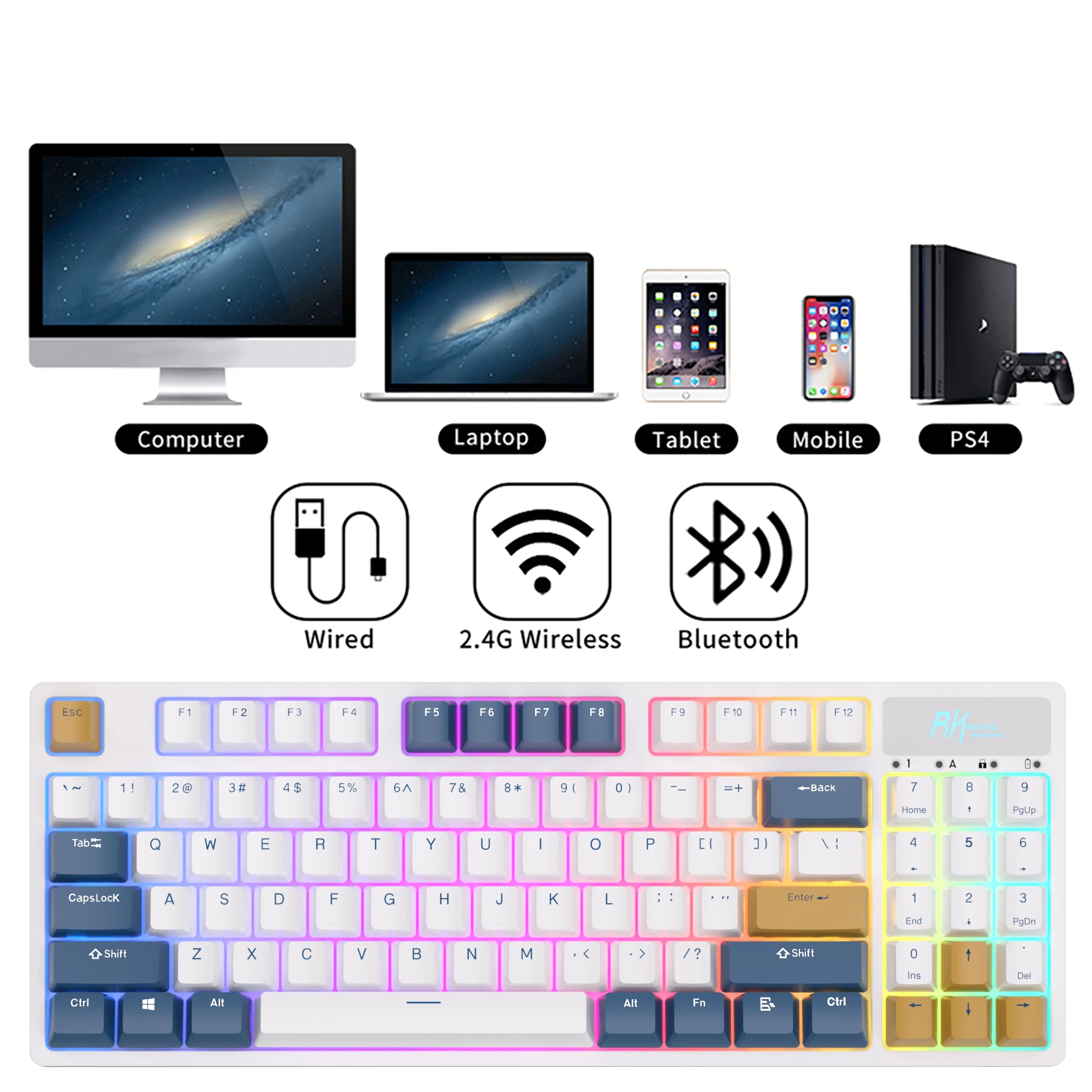 RK89 89 клавиш RGB Беспроводная Bluetooth механическая клавиатура три режима BT5.0/2 4G/USB