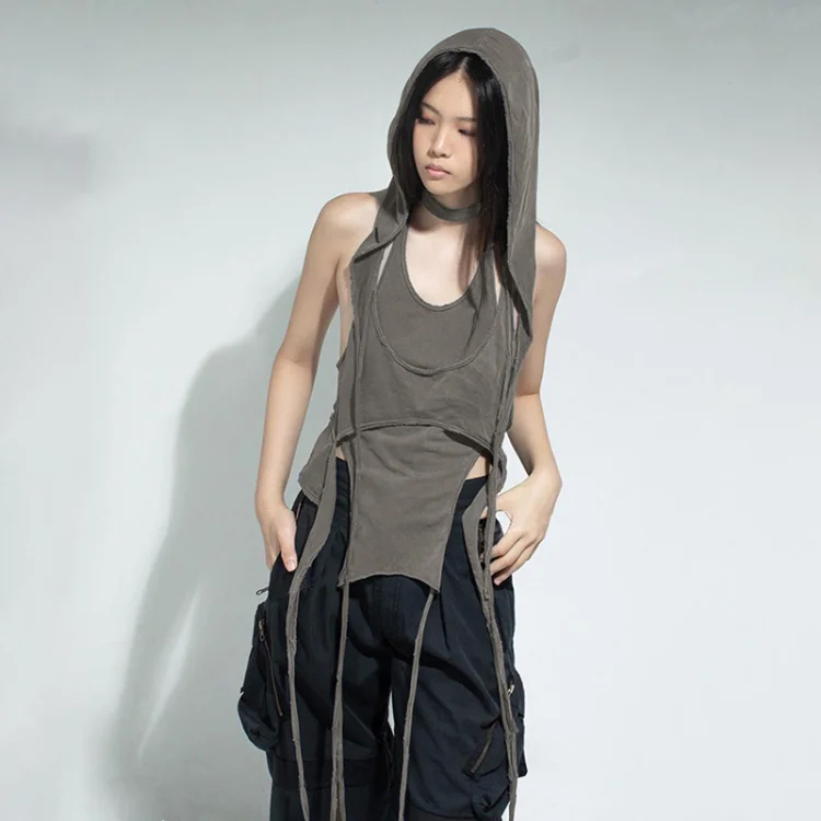 

Harajuku Sexy O-neck Backless Vest Women Summer E-Girl Slim Fit Irregular Lace Up T-shirt Y2k Grunge Sleeveless Tops Women