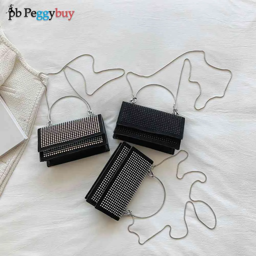 

Модная Наплечная Сумка Стразы с бриллиантами, сумка через плечо с клапаном, женская маленькая сумка для покупок с металлической ручкой, кош...