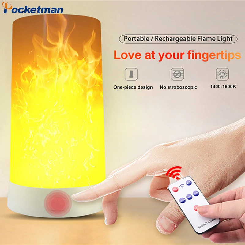 

Dimmable LED Flame Light Remote Control USB Rechargeable Flame Lamp Flameless Candle Light Deor Night Light Desk Night Lamp