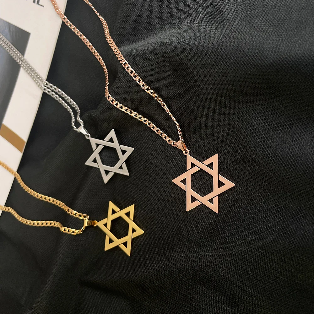 

Cutout Star of David Hexagram Necklace for Men Personalise Stainless Steel Gold Chain Choker Necklaces Women Jewelry party Gift