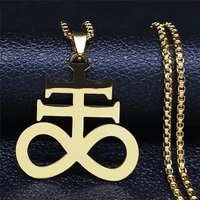 sigil of lucifer devil seal of satan stamp necklaces stainless steel womenmen gold color necklace jewelry collier n644s06