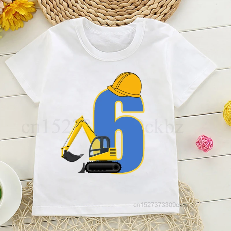 Футболка с мультяшным экскаватором для мальчиков 1-11 футболка принтом цифр на