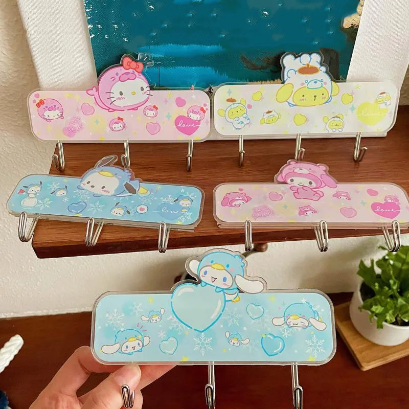 

Sanrio Kawaii Hello Kitty Hooks Cinnamoroll Pochacoo Cartoon Anime Home Kitchen Bathroom Personality Creative No Punching Hooks