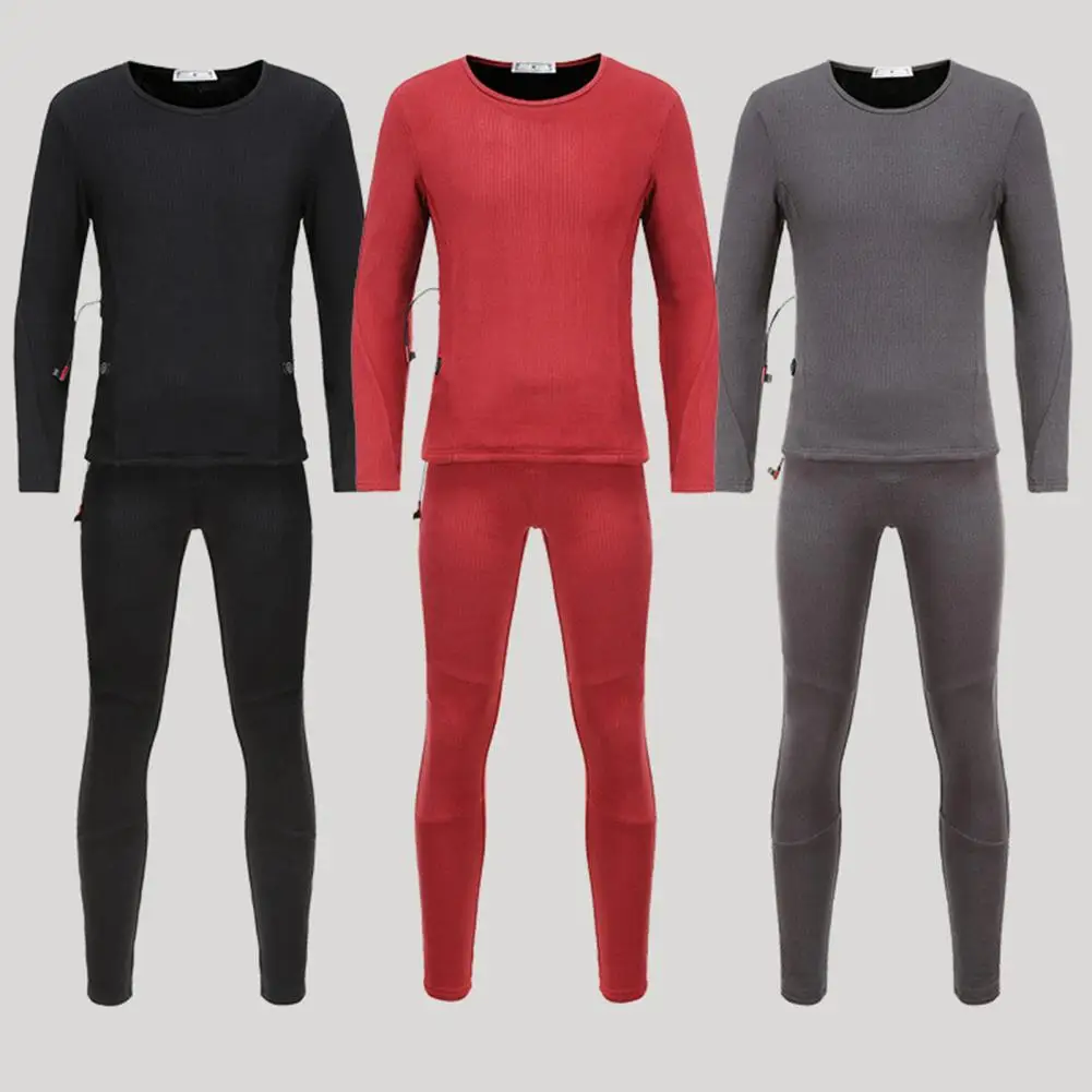 Practical Plush Lining Autumn Winter Windproof USB Heating Underwear Men Women Thermal Top Trousers for Cold Weather