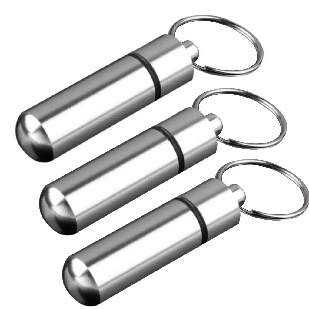

Key Chain Pill Bottle Box Aluminum Storage Case Pill Medicine Container Box Outdoor Tool