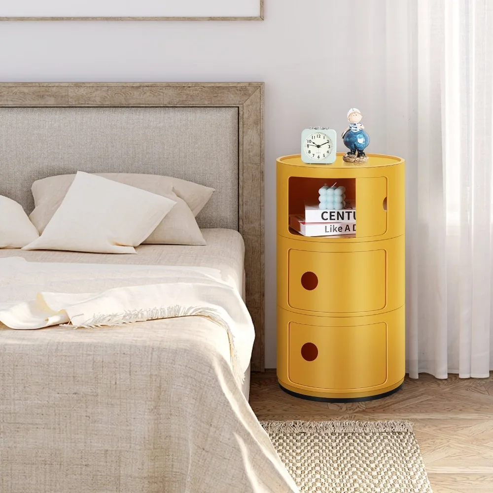 

Oumilen 3 Drawer Sliding Barrel Modern Bedroom Nightstand, Yellow bedroom furniture nightstand