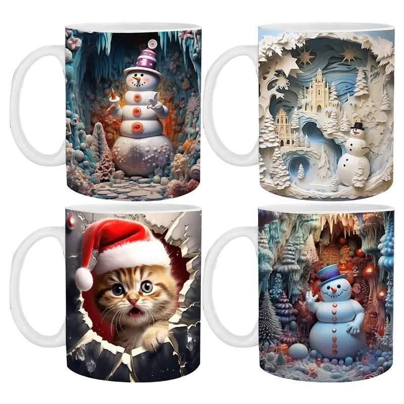

3D Snowman Ceramic Mug Frosty Snowman Artwork Tea Cup Multifunctional Creative Printed Coffee Mug For Christmas household decor