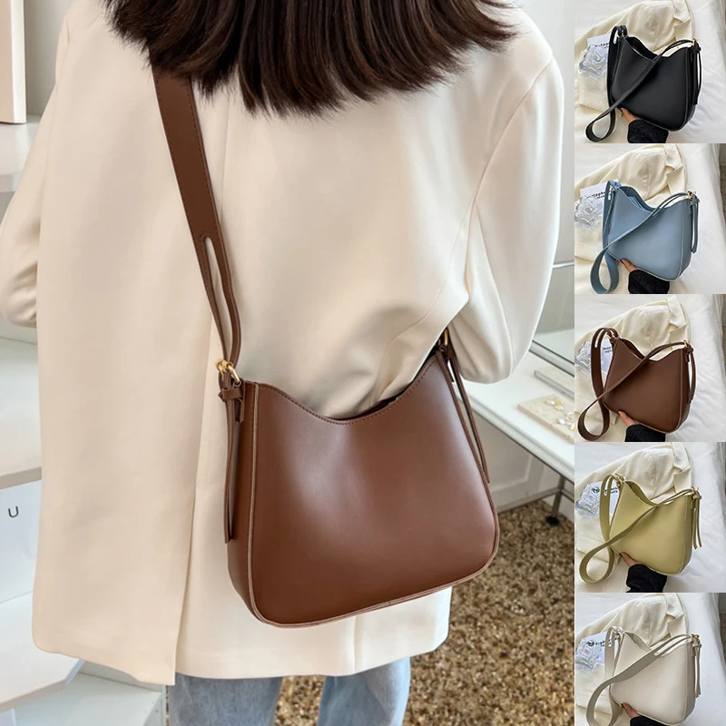 

PU Leather Shoulder Bag Large-capacity Commuter Bucket Bag Ladies Fashion Solid Color Purses and Handbags Travel Crossbody Tote