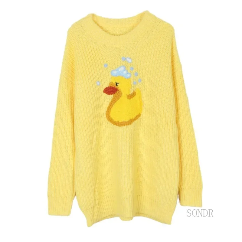 Женский свитер оверсайз 2024 пуловер Lazy Oaf желтый вышитый корейский модный вязаный