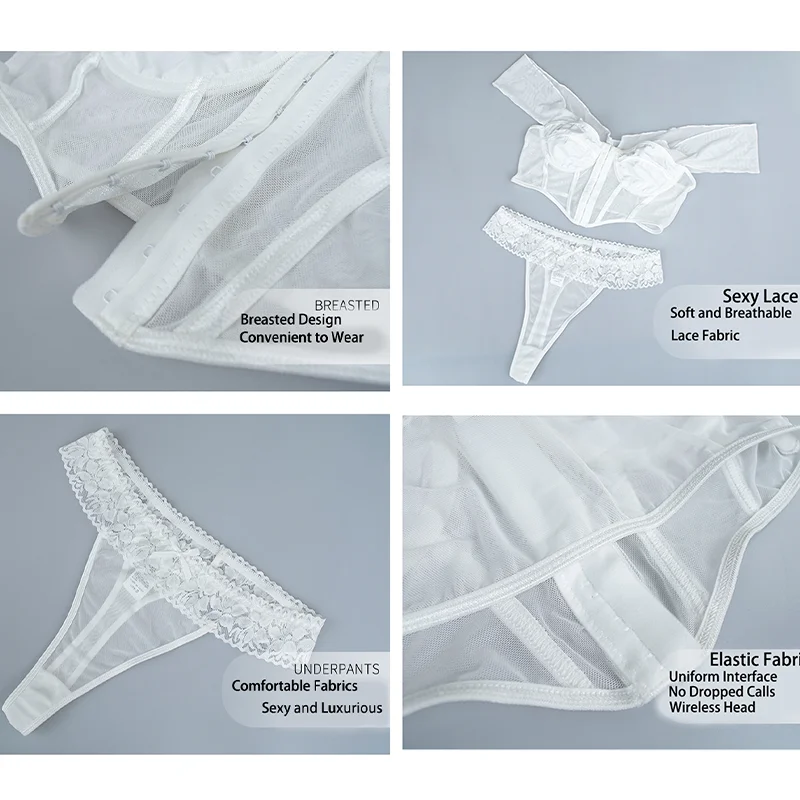 ACELANDY-Women's Sexy Underwear French Lingerie Set Push Up Erotic Lace Corset Transparent Bra Panty Sets Wedding White Thin