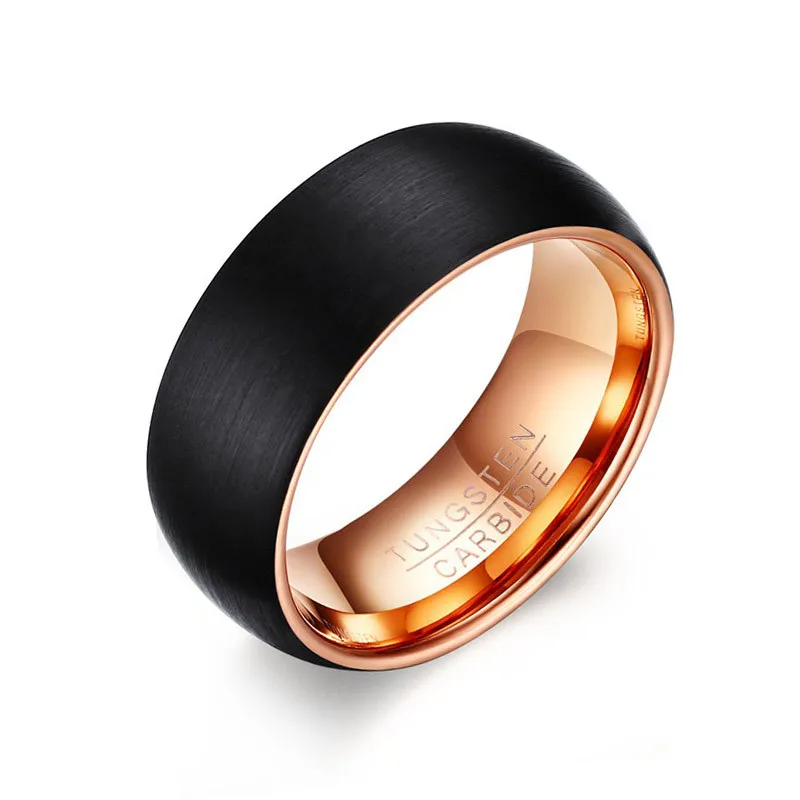 

Hot sale 8mm Wide Men Black & Rose Gold Color Tungsten Ring Matte Finished Wedding Band Fashion Men Engagement Ring R645G
