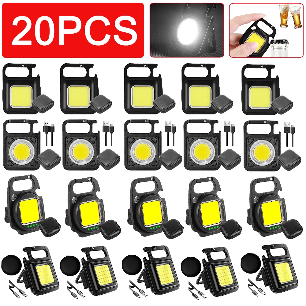 20Pcs Multifunctional Mini COB Keychain Pendant Light Usb Charging Emergency Light Strong Magnetic Repair Work Outdoor Camping