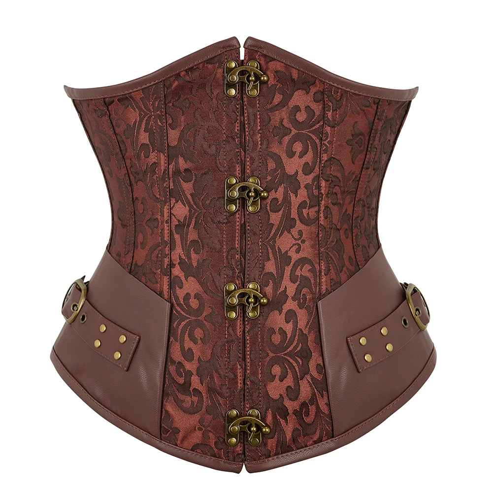 

Steampunk Gothic Vintage Faux Leather Underbust Corset Top With Buckles Women Sexy Floral Body Shaper Burlesque Bustier Lingerie