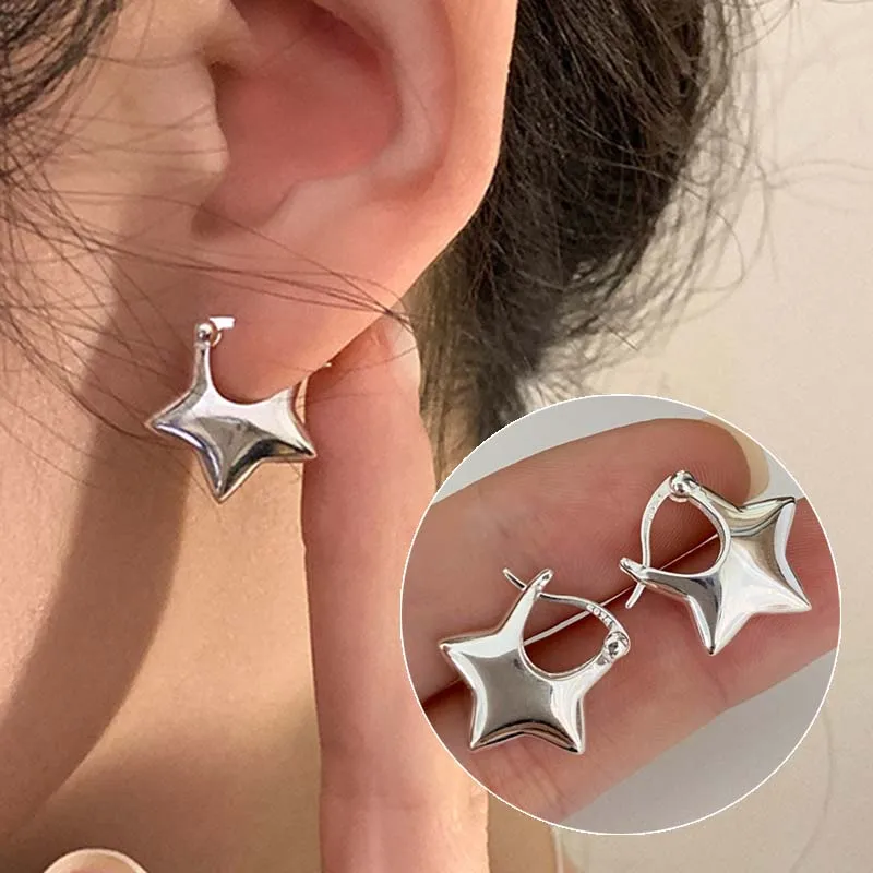 

Y2K Star Stud Earrings for Women Silver Color Copper Earring Minimalist Jewelry Party Trendy Accessories Female Gifts