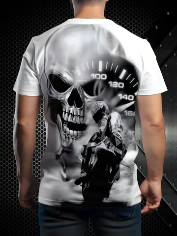 Мужская футболка полиэстер 3D череп мотоцикл