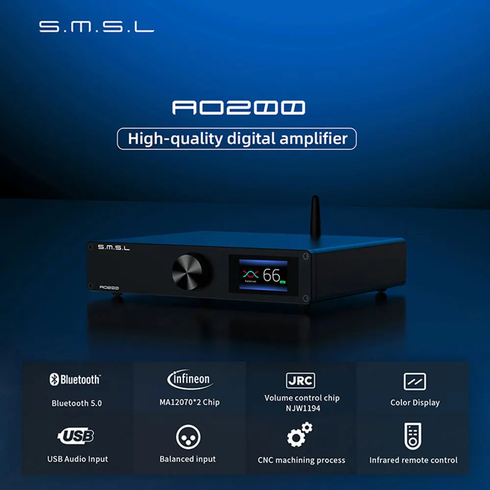 

SMSL AO200 Digital HIFI Sound Amplifier Amp Amplify Bluetooth 5.0 Balanced Input USB Decoding XLR Output for Earphone Speaker