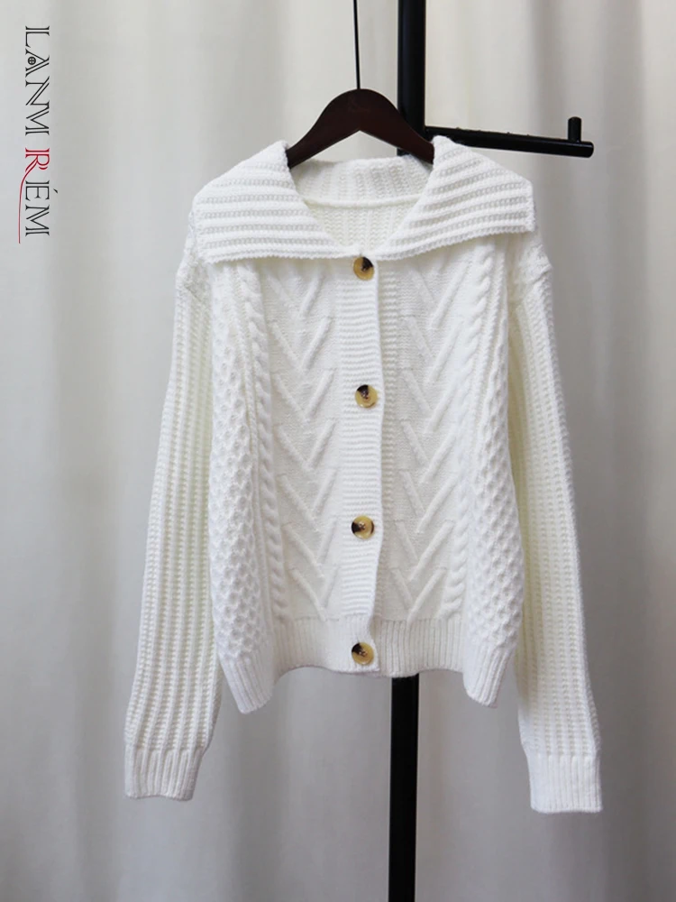 

LANMREM трикотажные свитера для женщин с отворотом однобортные свободные однотонные женские пиджаки одежда 2022 Осень Зима Новинка 2R5901