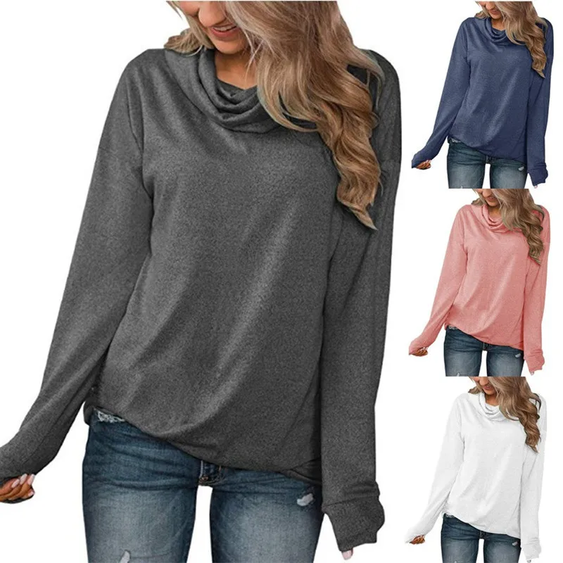 

2022 Explosions Selling Autumn Solid Color Pullover Pile Collar Long Sleeve T-shirt Jacket Women