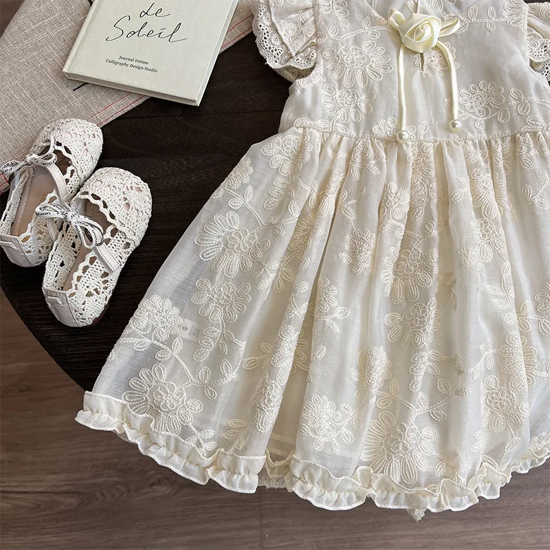 Детские платья для девочек в китайском стиле лето 2024 платье принцессы с вышивкой