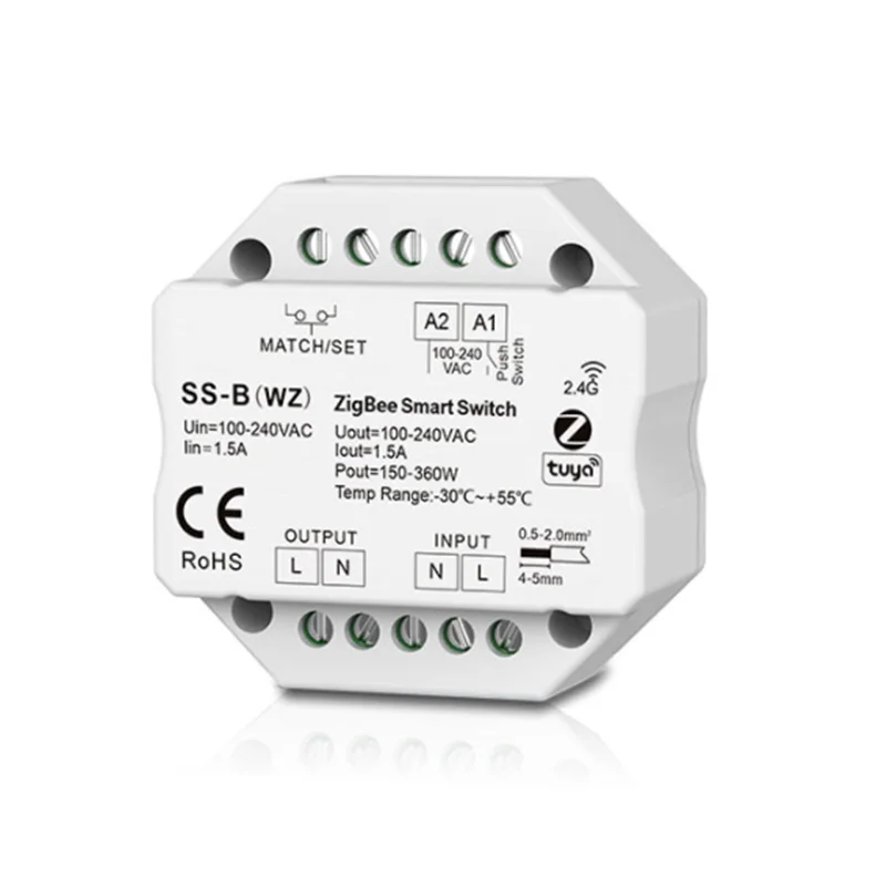 

Smart AC 110v-240v Switch ZigBee Controller SS-B(WZ) Tuya Smart Phone APP/Voice/RF Remote/Push Control For Single Color Lamps
