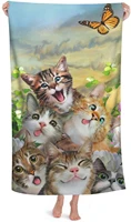 funny cat is chasing the butterfly microfiber soft beach blanket absorbent quick dry bath towels pool towel travel beach towels