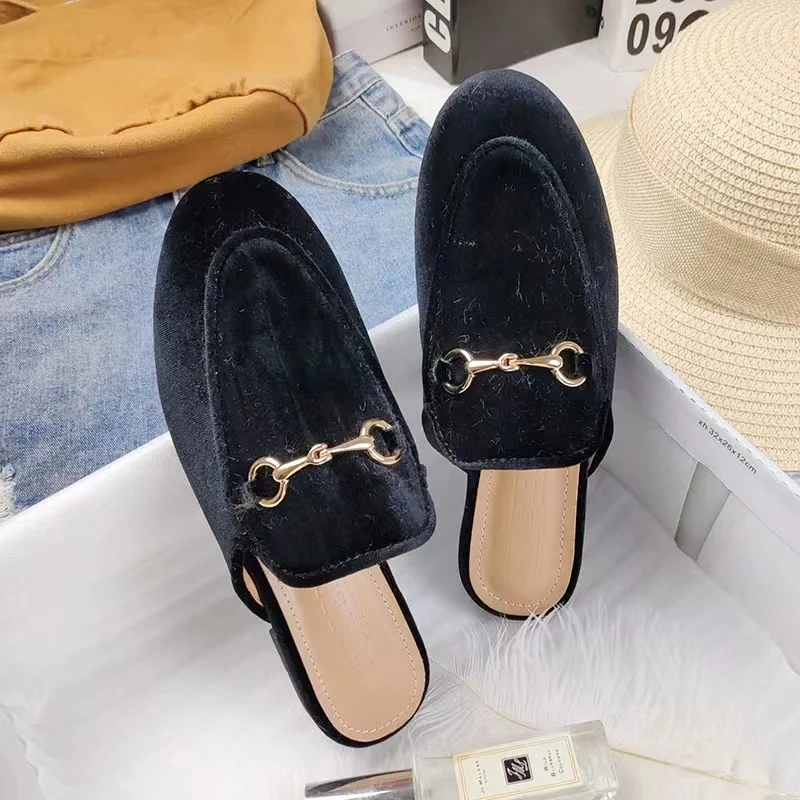 In 2023, Flat-Bottomed Lazy People Wear Half-Supported Muller Shoes Plus Size 41-44 Holiday And Leisure Beach Sandals.