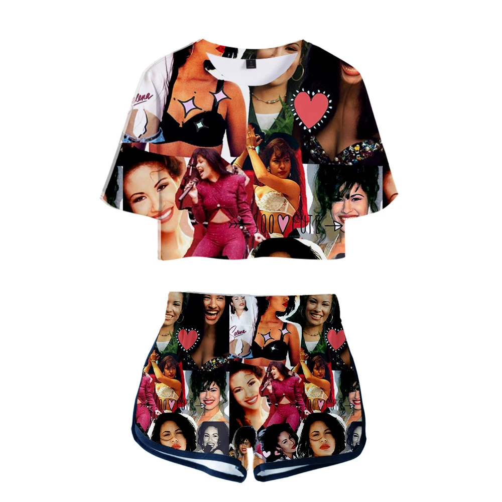 Фото Selena Quintanilla Duas Женский короткий комплект — футболка с мягкой эластичной резинкой на талии и популярные шорты Kawaii Y2K Женский повседневный комплект Спортивная одежда №3