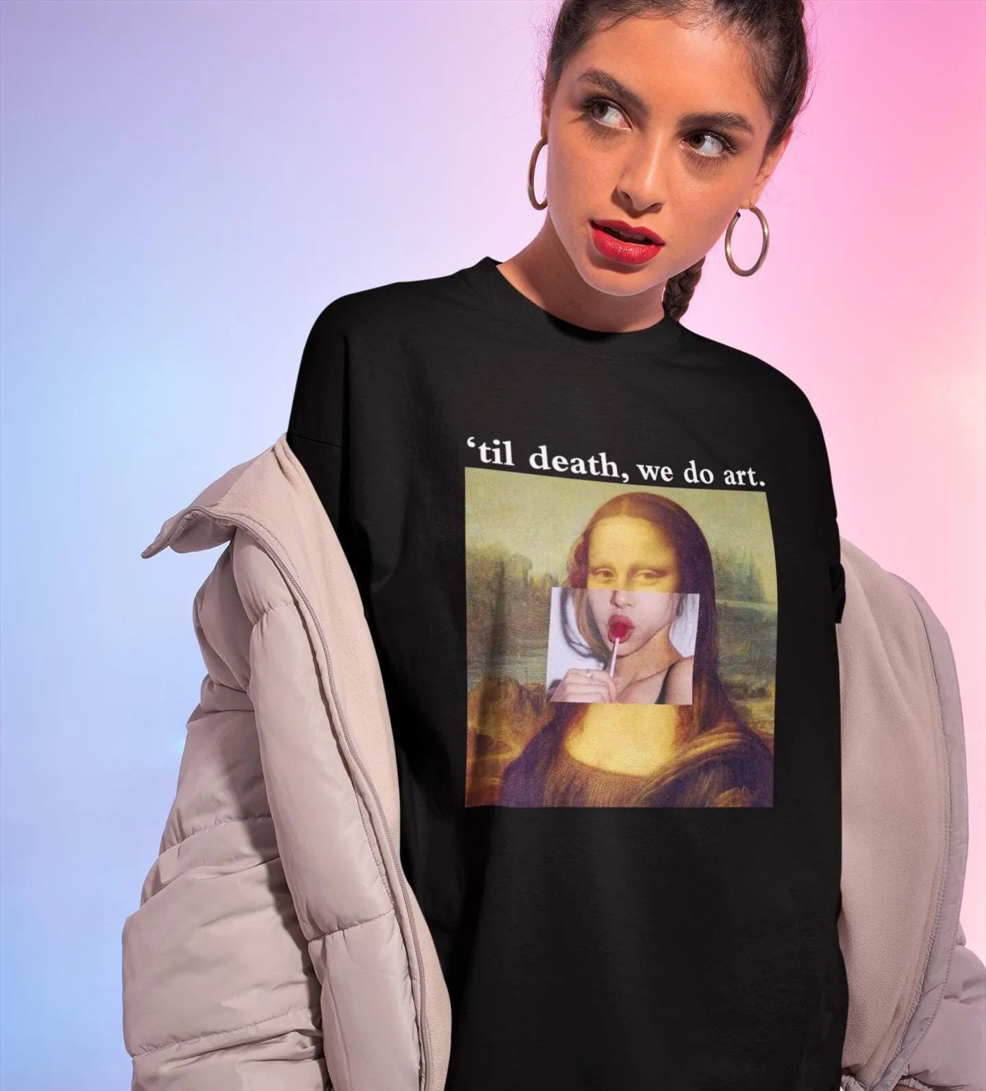 Фото Футболка Til Death We Do Art Mona Lisa, эстетическая одежда SweaT Artsy Egirl, одежда для любителей tumblr №1