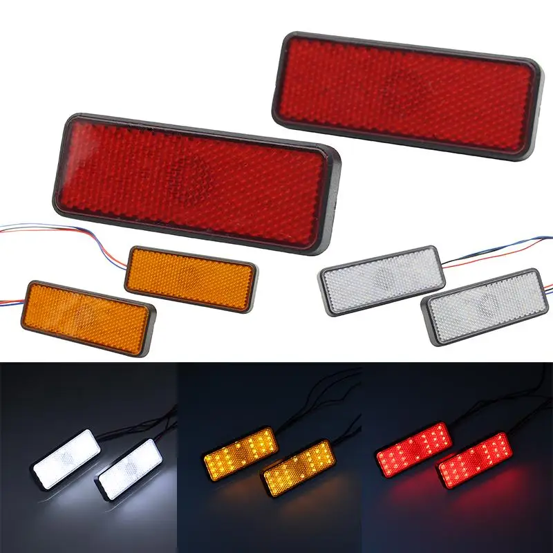 

1 Pair Motorcycle Reflector Electric Bike Led Reflector Square License Plate Brake Tail Light Waterproof